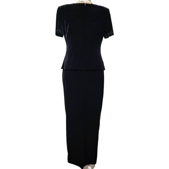 Formal Long Black Velvet Beaded Long Gown Maxi Dress Designer R&M Richards - Picture 8 of 12